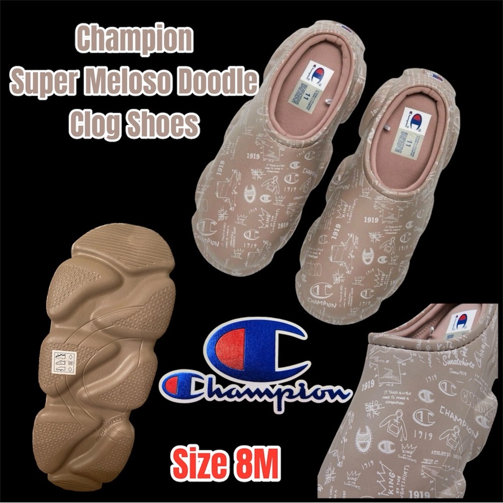 Men's Champion Super Meloso Doodle Clog Shoes (White & Taupe), Size 8M US